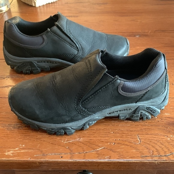 Merrell Men’s Moab Adventure Moc Shoes Black Slip-on Vibram Outsoles Size 8